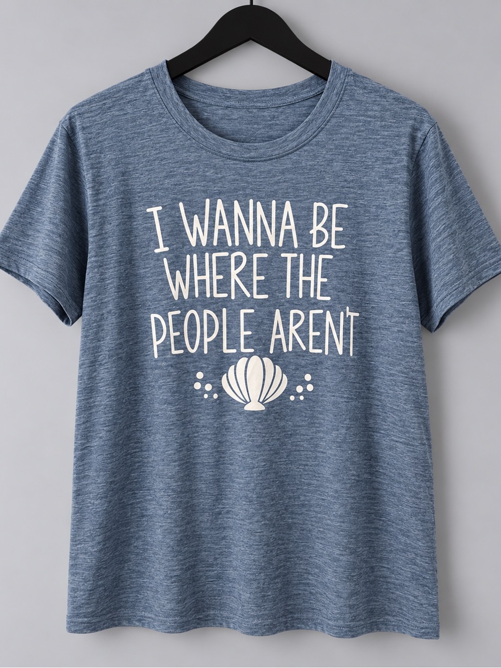 I Wanna Be Where the People Aren’t Seashell Graphic Tee Blue L